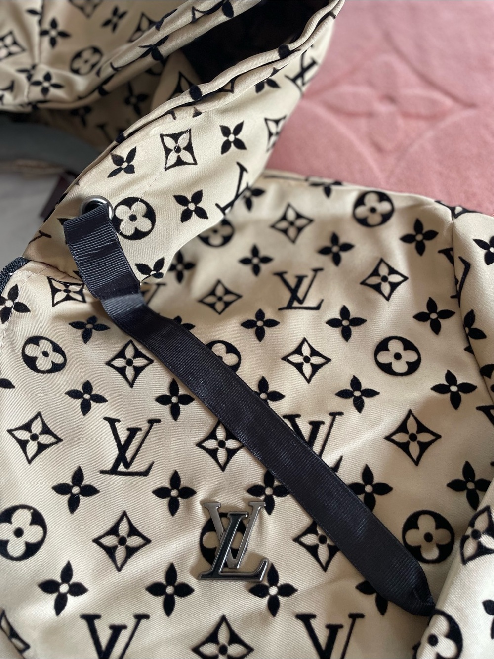 Designer-Inspired Cream & Black Kids Raincoat with Monogram